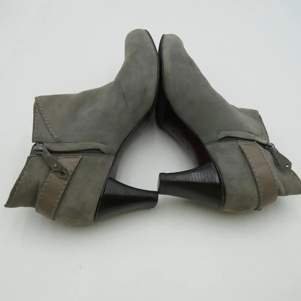 Cole Haan Womens Ankle Boots Size 9 Gray Suede Buckle Zip Kitten‎ Heel